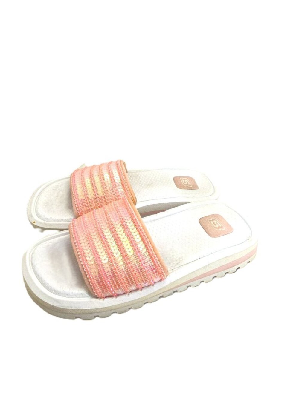 Vintage 90s Y2K Skechers White Pink Sequin Low Platform Slides Women 7.5 - 8